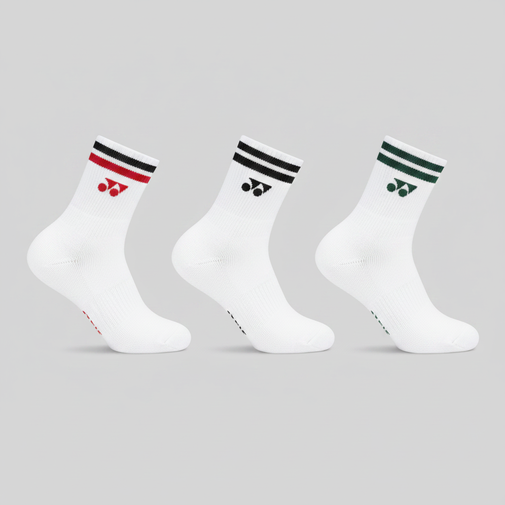 Three pairs of socks with color options labeled 'Red', 'Black', and 'Green' on a white background.