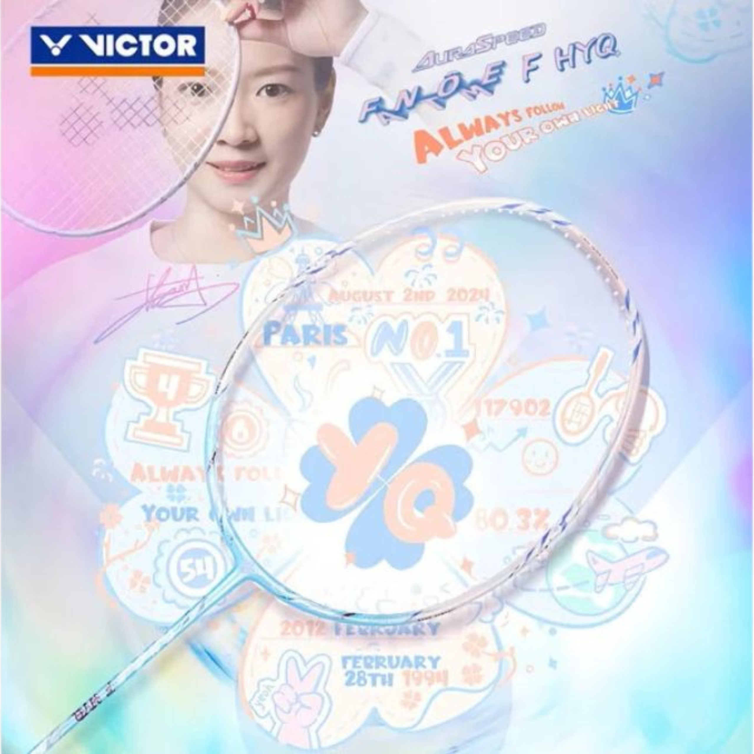 Raquette de badminton Victor x Huang Ya Qiong Auraspeed Fantome F HYQ M - Bleu clair
