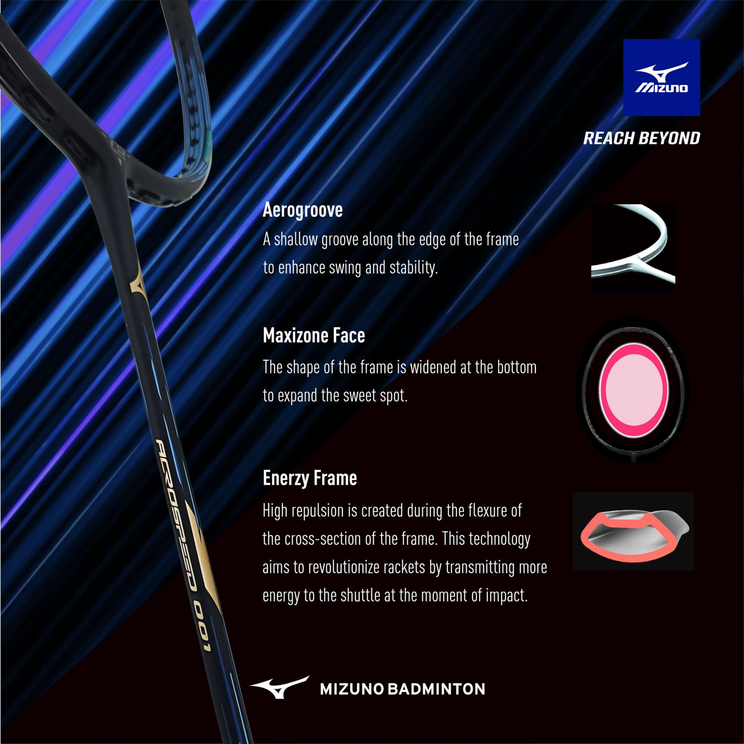 Raquette de badminton Mizuno Acrospeed 001 SEA - Noir / Bleu dégradé