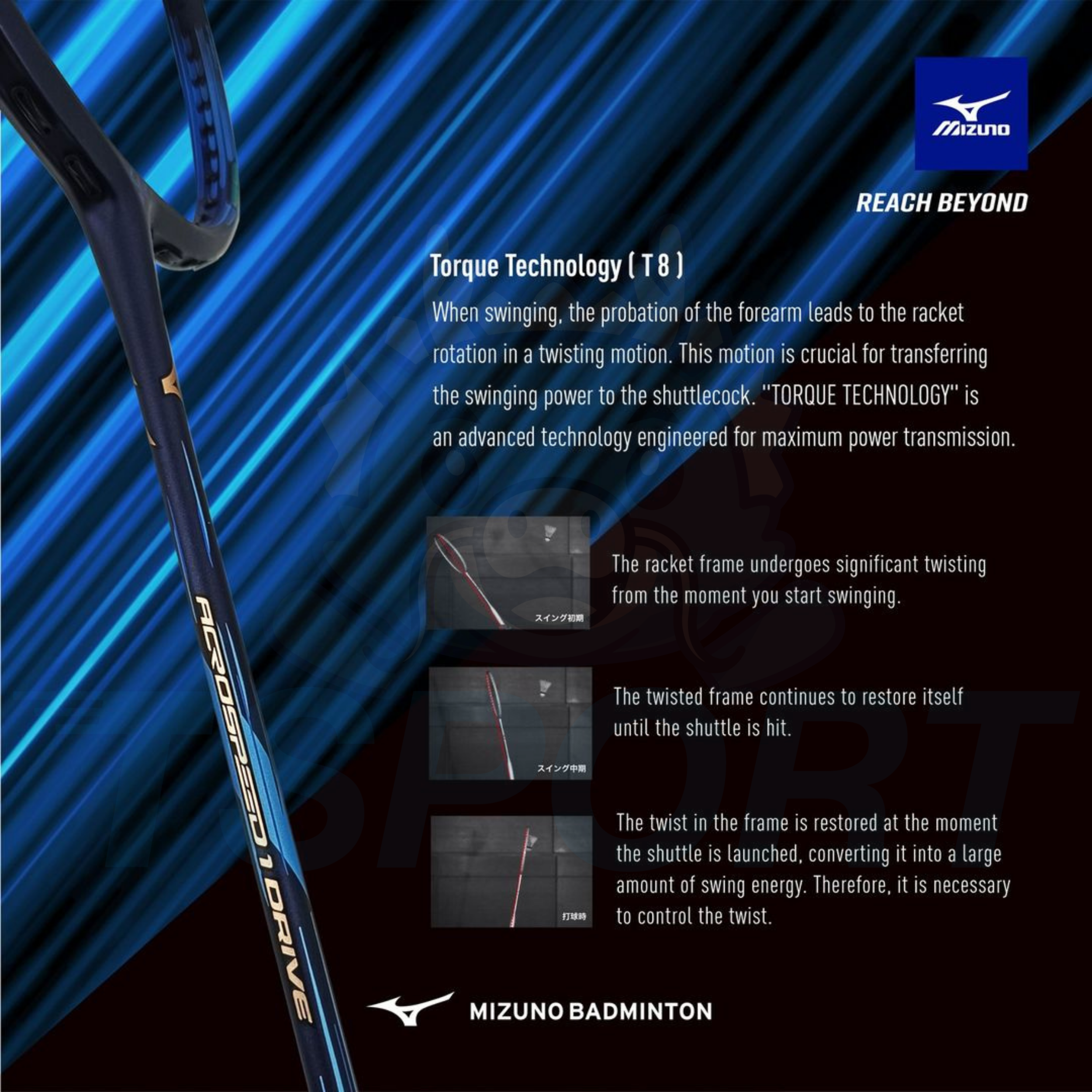 Mizuno Acrospeed 1 Drive Badminton Racket - Blue