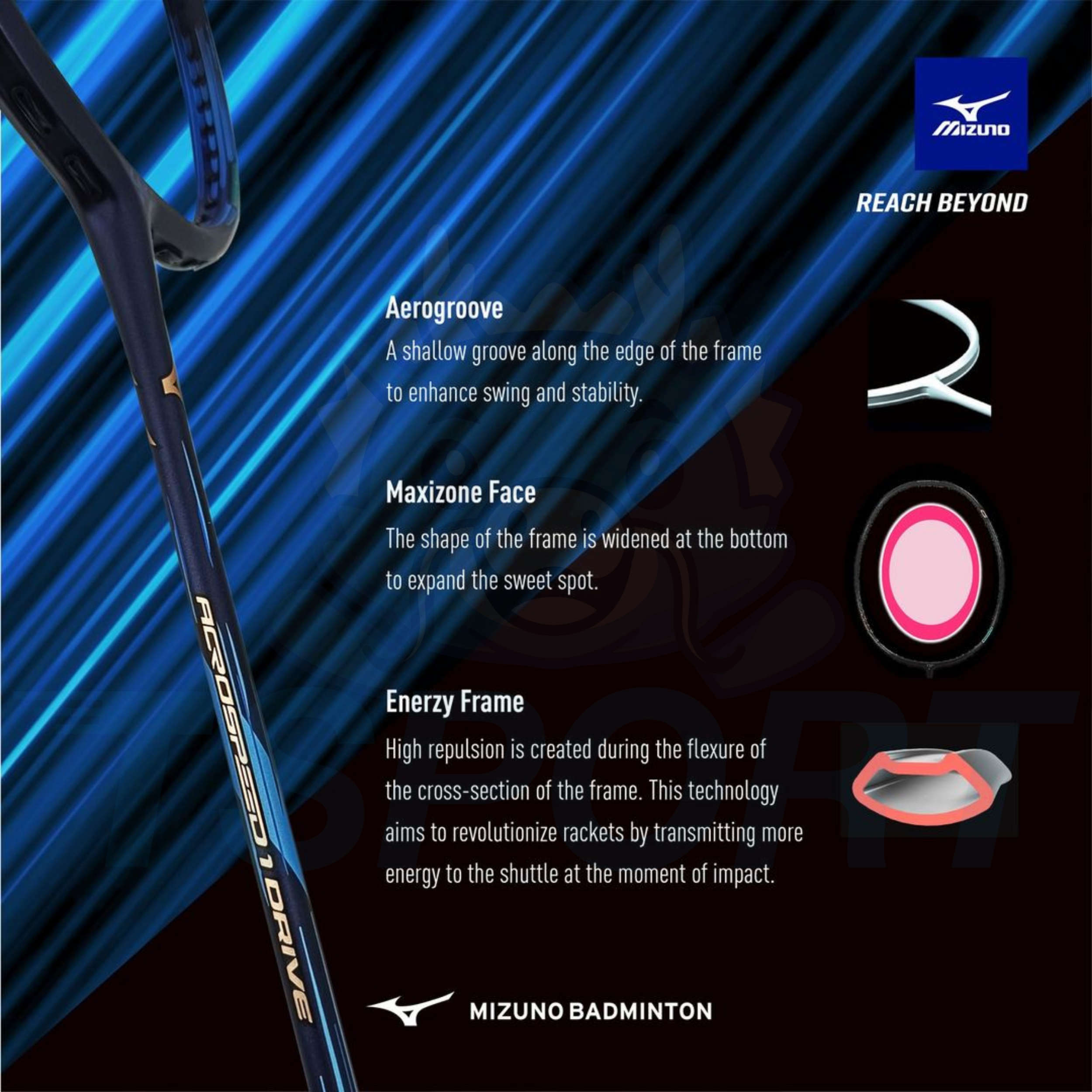 Raquette de Badminton Mizuno Acrospeed 1 Drive - Bleu
