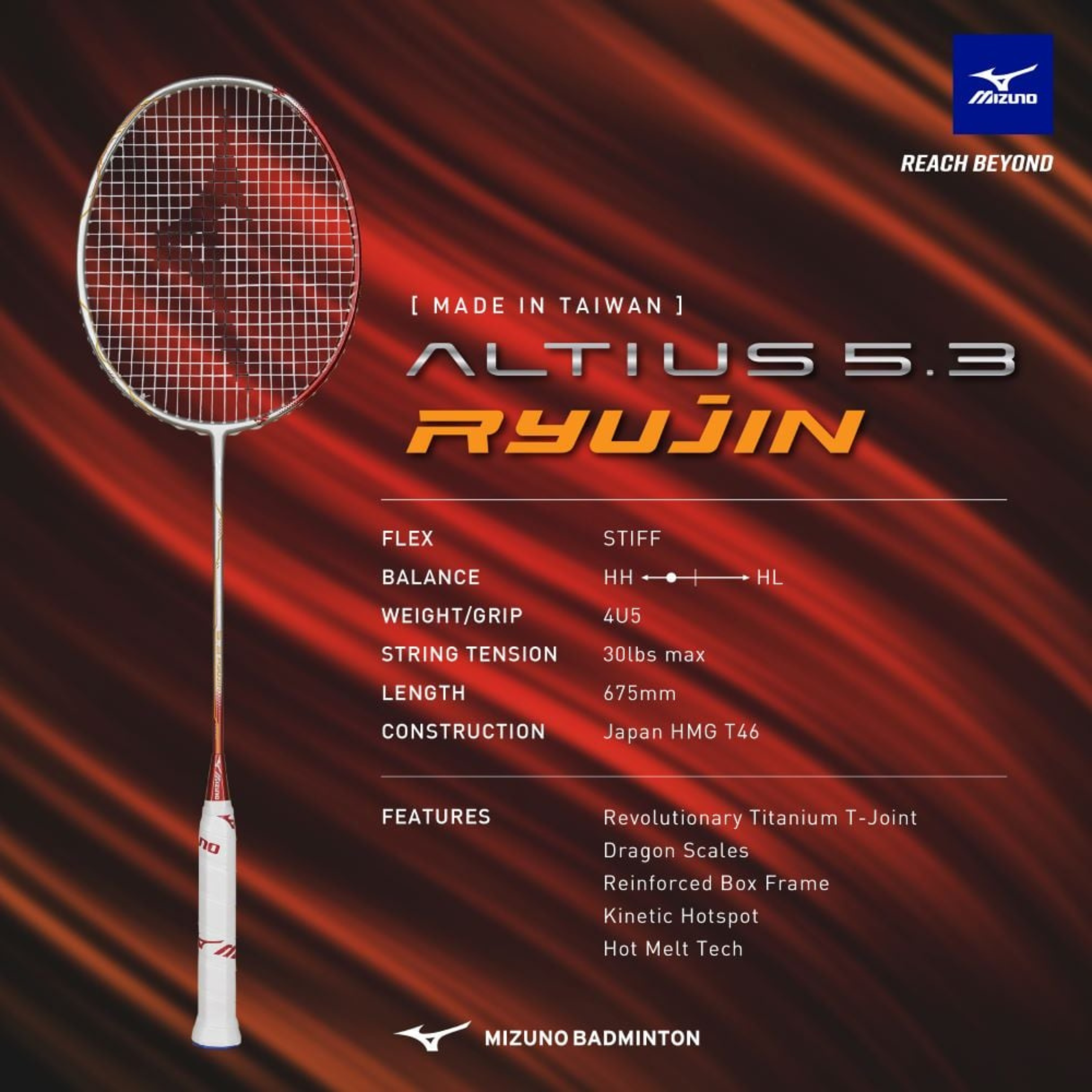 Mizuno Altius 5.3 Ryujin Badminton Racket