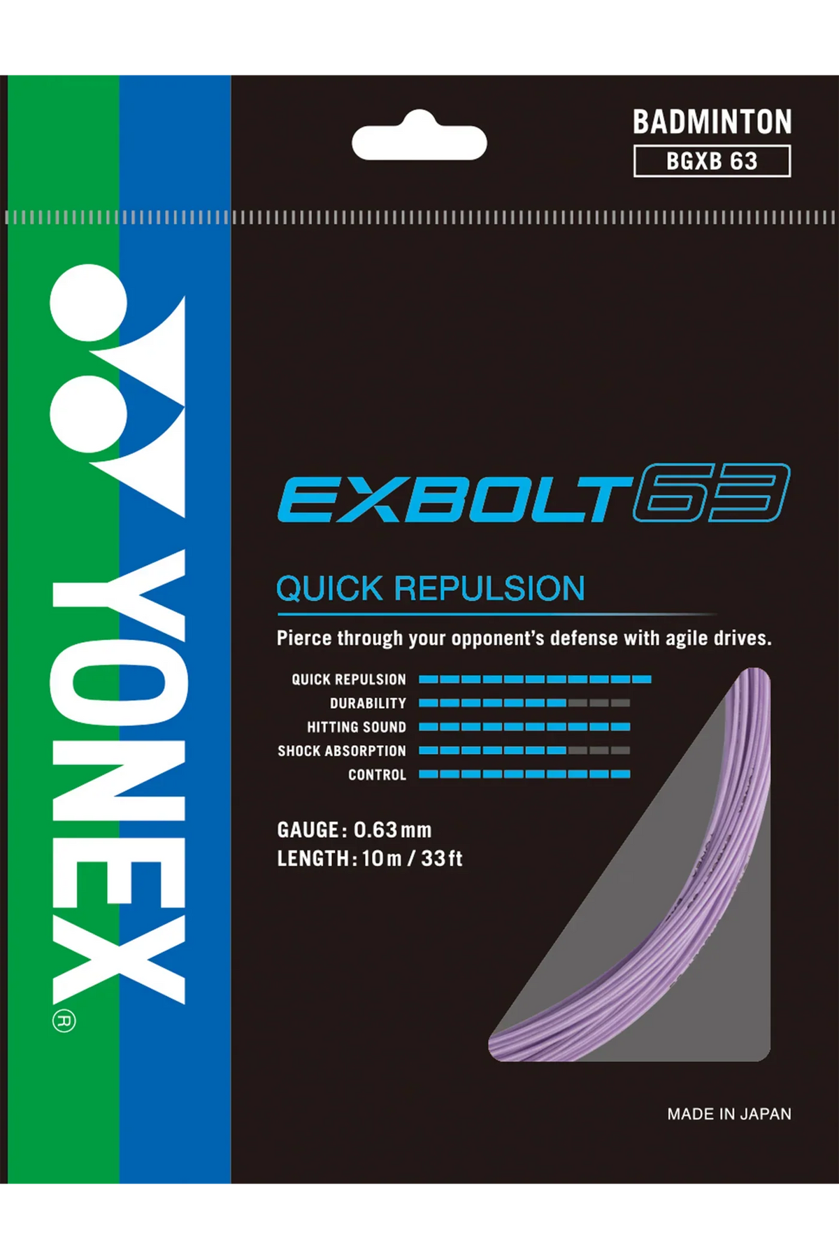 Yonex EXBOLT 63 Badminton String - 10m Pack - Black